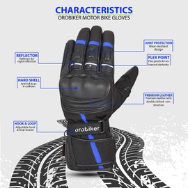 Oro Biker Winter Motorbike Gloves Winter Motorcycle Gloves Waterproof Thermal Gloves Touch Screen Winter Hiking Outdoor Sports (Black/Blue, Large)
