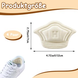 4 Paar Fersenpolster, Selbstklebende Fersenkissen Schuhpolster, Universal Anti Rutsch Netz-Fersenkissen, Fersenpolster mit Einlagen aus Schwamm für Schuhe Erhindert Abrieb und Blasen(Off white)