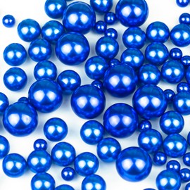 Cusmation 150 Pcs Blue Floating Beads for Vases and 800 Pcs Gel Beads for Vases, Blue Vase Filler Fake Pearl Beads Floating Vase Decor Dark Blue Pearls Navy Blue Vase Filler Home Wedding 8/14/20 mm