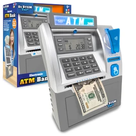 Dr. STEM Toys - Kids ATM Savings Bank – Electronic Piggy Bank with Bill Feeder, Coin Counter, and LCD – Educational STEM Toy for Children 5-12