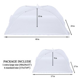 ZMCINER 7 Pack Food Covers for Outdoors Mesh Screen Include Food Tents 1 Extra Large (40"X 24") & 6 Standard (17"X 17") Collapsible and Reusable Mesh Covers for Outside, BBQ Party Supplies, Fruit