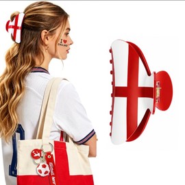 ANFONG England Hair Claw Clip, World Cup 2026 Merchandise Gifts Set: World Cup Hair Accessories, Soccer Keychain & England Flag Tattoos for Women Game Day Parties, Stadium Looks