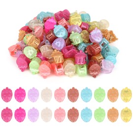 Padorul 100Pcs Small Strawberry Hair Claw Clips Non-Slip for Women, Mini Multi-color Strawberry Cute Plastic Hairpins Accessories for Daily Use