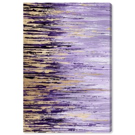 Wynwood Studio Abstract Modern Wrapped Canvas Art - Lavender Rains Duet II, Wall Art for Living Room, Bedroom, and Bathroom, 24 in x 36, Gold and Purple Home Decor