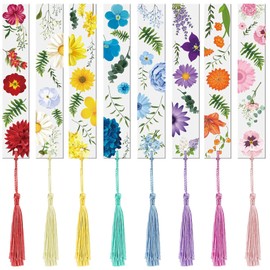 tunghey 8 Sets Flower Acrylic Bookmarks Transparent Acrylic Bookmarks Cute Floral Bookmarks with Colorful Tassels for Women Teacher Kids Book Lovers, 8 Styles (Transparent)