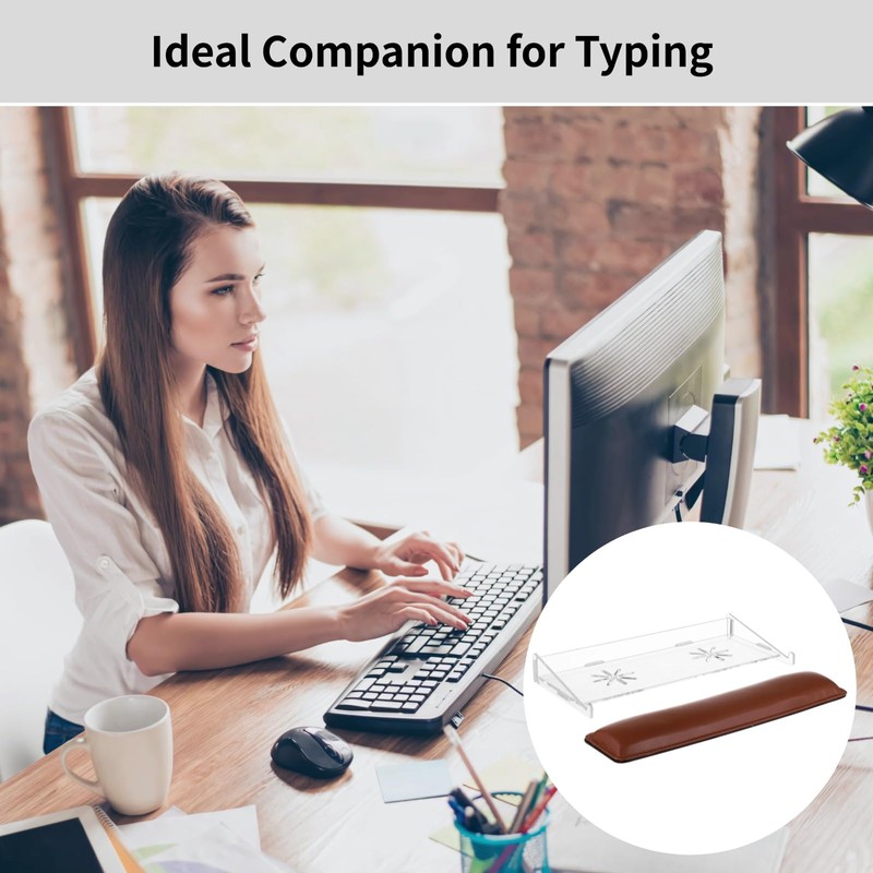 Acrylic Keyboard Riser, 13.6×6.3×1.8" Anti-Slip Keyboard Stand with Leather Wrist