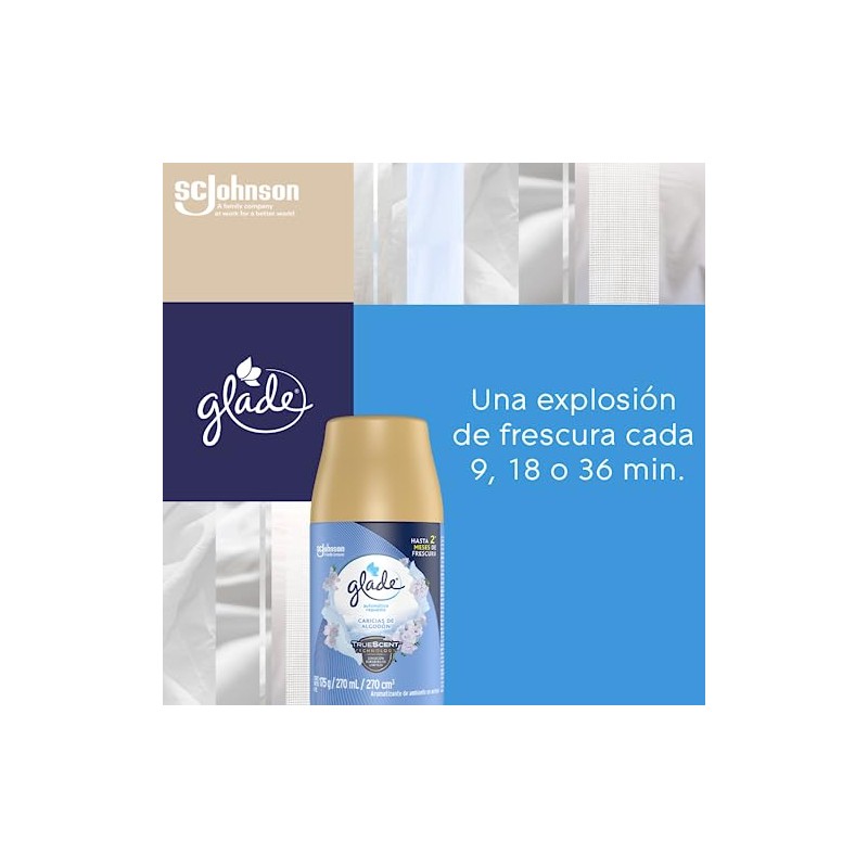 Glade Automático Aromatizante de Ambiente Continuo, Repuesto, Aroma Caricias de