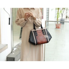 MKF satchel bags for women, Featuring a faux crocodile-embossed finish crossover handbag, shoulder side messenger bag Brown