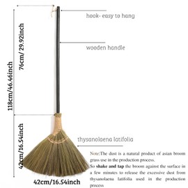 TTS For Home Vietnamese Broom 46-Inch Length for Sweeping Indoor Outdoor - Long Wooden Handle Natural Soft Broom for Jumping, Weeding, Decoration