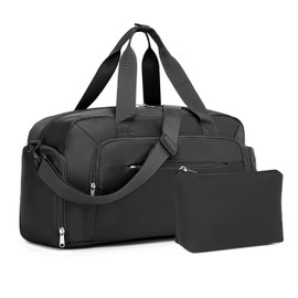 Kono Versatile Multi-Chamber Travel Weekend Bag Two Piece Set with Shoe Compartment and Cosmetic Bag, black