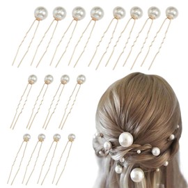 DFsucces Pearl Hair Ornament, Pearl Pin, U-Pin, Hair Clip, Hair Clip, For Everyday Use, Kimono, Photography, Weddings, Parties, Brides, etc. (Set of 16)