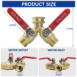 Hose Splitter 2 Way Heavy Duty, Full Flow Garden Hose Splitter with Large Easy-Turn Handle, 3/4 Inch GHT Brass Water Hose Splitter for Outdoor Faucet, Y Valve Hose Bib Splitter