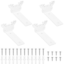 4 Pcs Floating Shelf Brackets, White Shelf Brackets Heavy Duty, Wall Brackets for Shelves Brackets, Metal L Brackets Scaffold Board Wooden Board Shelf Support Brackets(White/Antler, 125mm/5")