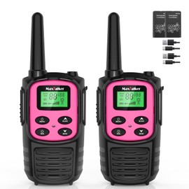 MaxTalker Walkie Talkies Long Range for Adult, MT10 Rechargeable Walkie Talkies FRS Two Way Radio, NOAA, 1200mAh Li-ion Battery USB-C Cable, LED Flashlight,VOX Walkie Talkie for Camping 2Pack (Pink)