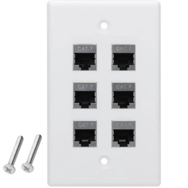 tunghey Ethernet Wall Plate, Keystone Wall Plate with Bracket and Cat7 Shielded RJ45 Coupler, Single Gang Keystone Wall Plate with Female to Female RJ45 (6port)