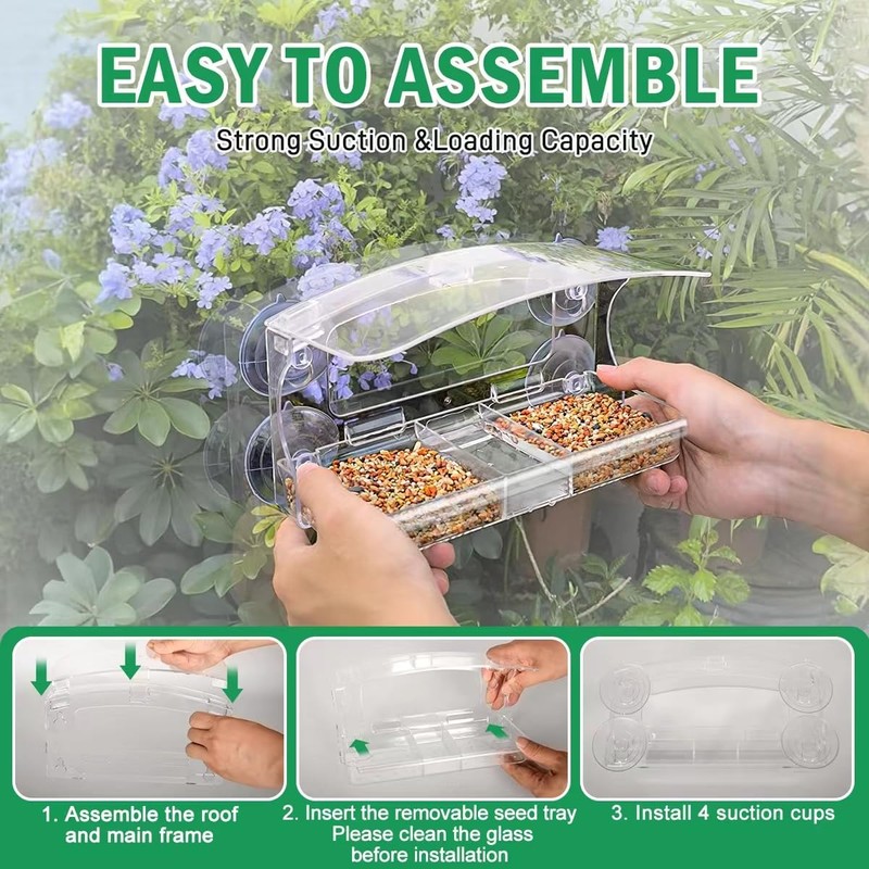 Jarkyfine Window Bird Feeder with Strong Suction Cup for Outdoors