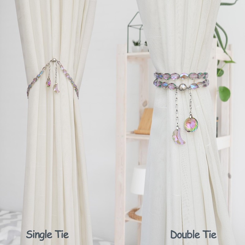 VERSAINSECT Curtain Tiebacks, 2 Pack Crystal Beaded Sun & Moon