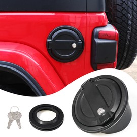 RERPRO Locking Gas Cap Cover Compatible with 2018-2025 Jeep Wrangler JL 2/4 Door 4XE Unlimited Sport Rubicon Sahara Exterior Accessories Fuel Filler Door Gas Tank Cap Cover, Black