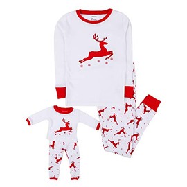 Leveret White Reindeer Matching Doll & Girl 2 Piece Pajama Set 100% Cotton 10 Years