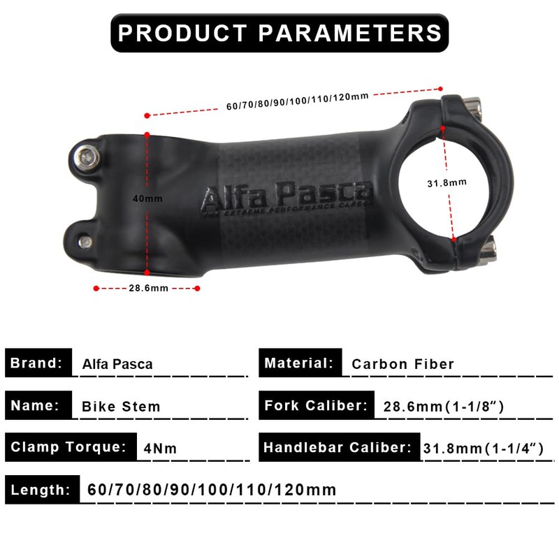 Alfa Pasca Carbon Stem 3K Matt Handlebar Stem 31.8 Carbon