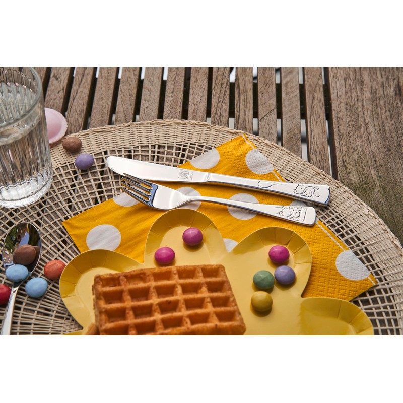 ZWILLING 1026657 Teddy Children's Cutlery Set, 4 Pieces, with Embossed