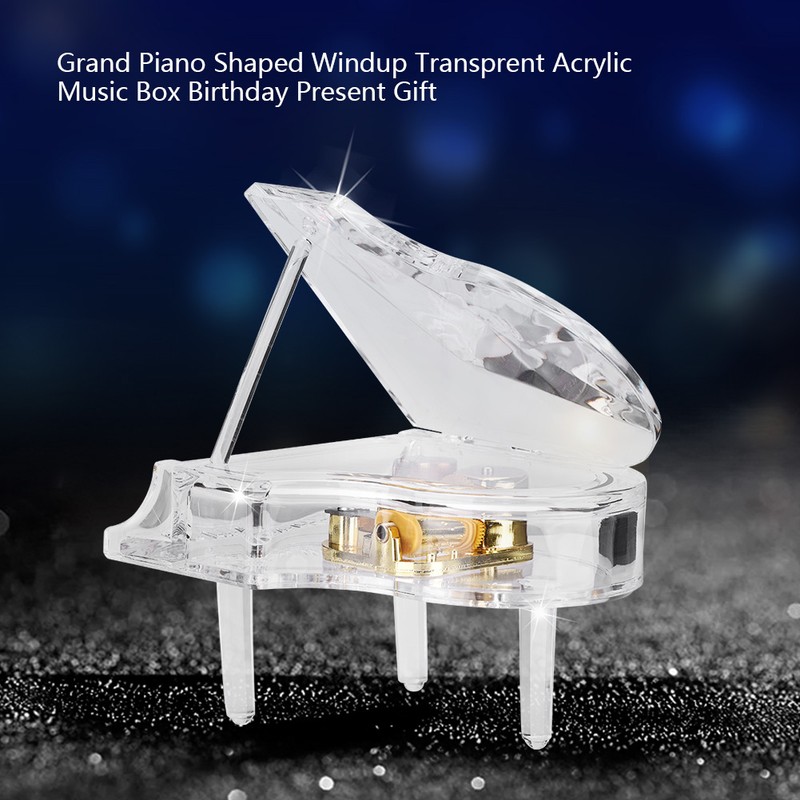 Grand Piano Shaped Windup Transprent Acrylic Music Box Birthday Present
