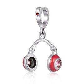 Red Headset Dangle 925 Sterling Silver Earphone Beads fit Love DIY Charms Bracelets (Headset Dangle)