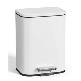 Cesun Bathroom Trash Can with Lid Soft Close, 5 Liter/1.3 Gallon Small Trash Can, Step Pedal Garbage Can Stainless Steel Waste Basket with Removable Bucket, Anti-Slip Base, White