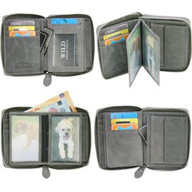 WILD THINGS ONLY !!! Men's Wallet with Zip - Leather Wallet with RFID Protection & Gift Box, gray, Portrait