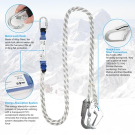 Btstil Fall Protection Harness, Fall Protection Safety Belt Set, 5-Point Full Body Arrest Harness with Safety Rope, Buffer for Outdoor, Tree Climbing, Mountaineering, Emergency Service (Blue)
