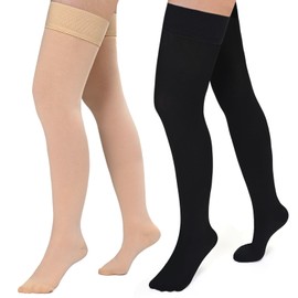 Evolyline 2 Pairs of Medical Compression Stockings for Men and Women, 20-30 mmHg, Class II Thigh Long Support Stockings, Compression Socks for Air Travel, Graduated Support for Varicose Veins, Toe