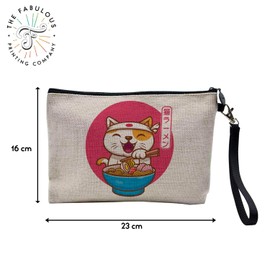 Canvas Bag - Japan Creation Original Asia Culture Manga Illustration Food Tokyo - Linen Look Cosmetic Bag - Toiletry Bag - Purse, Neko Ramen, Cosmetic bag