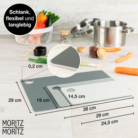 Moritz & Moritz 4 x Flexible Plastic Thin Chopping Boards 29 x 19 cm Breakfast Board Flexible Chopping Board for Safe Cutting with Handle Opening