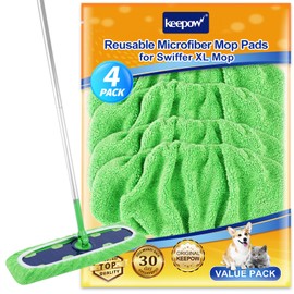 KEEPOW Reusable Wet Pads Refill XL Compatible with Swiffer XL Mop, Microfiber Extra Large Dry Pads Refills XL for Daily Cleaning (4 Pack)