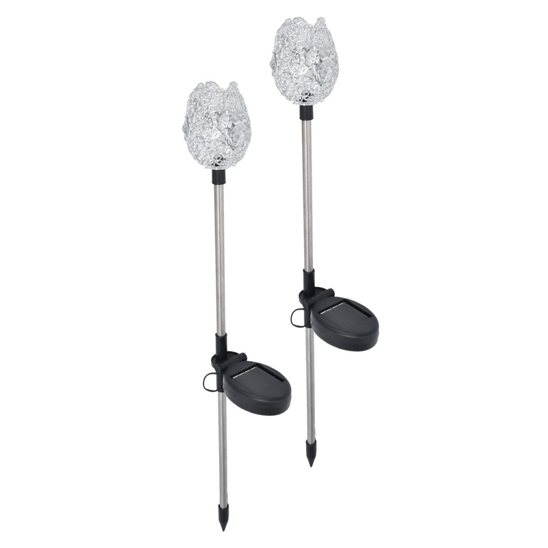 2Pcs Garden Solar Lights LED RGB Fast Charging Petal Design