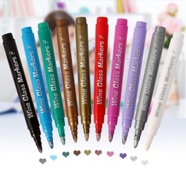 Adanluxe Metallic Wine Glass Markers, 10PCS Food Grade Non-Toxic Window Markers for Glass Washable, Premium Paint Pens Used on Car Window, Mirror, Ceramic, Black Scrapbook, Rock and Wood, Christmas