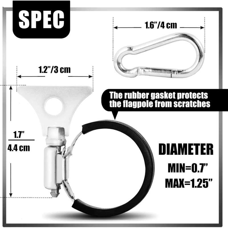 Anley 4 Pack Flagpole Clamp and Clip Kit Stainless Steel