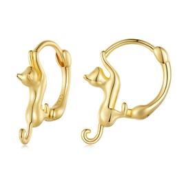 WOSTU Cat Earrings 925 Sterling Silver Cat Hoop Earrings for Women 18K Gold Plated Cat Huggie Earrings Hypoallergenic Earrings Cute Animal Kitty Earrings Cat Jewelry Gift for Cat Lovers