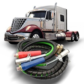 YUANJUFITT 3 in 1 Air Hose Kit,15 FT Air Line Kit ABS & Power Brake Ac Line Air Hose for Semi Truck Tractor Trailer, 7 Way Plug Electrical Cord Cable and Rubber Air Compressor Hose Accessories