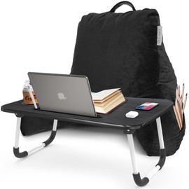 Clara Clark Reading Pillow with Portable Lap Desk for Laptop Set, Back Pillow for Sitting Up in Bed, Memory Foam Back Support Pillow, Bed Rest Pillow with Foldable Laptop Desk, Standard - Black