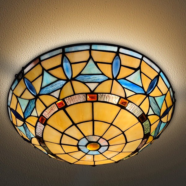 ARTZONE Tiffany Ceiling Lights, Stained Glass Ceiling Light 3-Lights 16