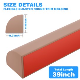 0.7"×0.86" Flexible Quarter Round Molding Peel and Stick Trim Molding self-Adhesive Bathtub, Kitchen, countertop Flexible Trim molding. (Brown, 39Inch)