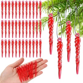 Vercraft 36 Pcs Christmas Tree Icicle Ornaments 2.36 Inches Mini Acrylic Icicle Hanging Decorations for Xmas New Year Winter Wedding Party(Red)