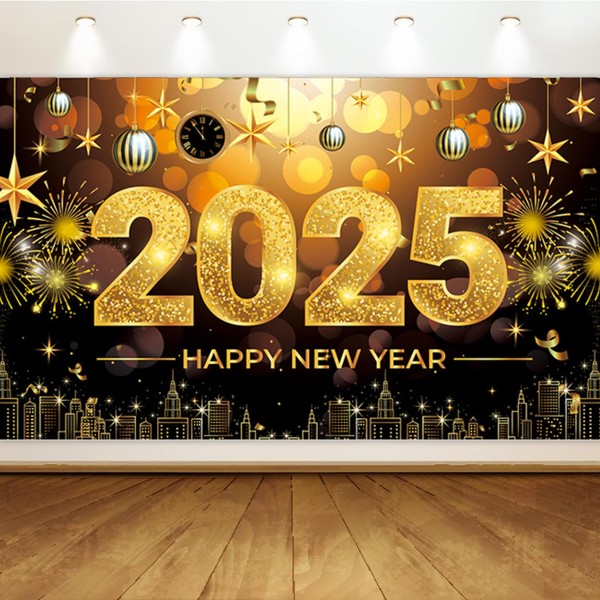 Happy New Year Backdrop for New Year Decor, Black and