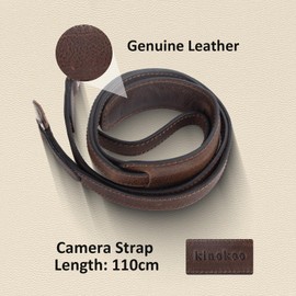 MUZIRI KIINOKOO Genuine Leather Camera Neck Shoulder Strap with Triangle Rings Compatible for Most Cameras with Round Connection Holes - Length 110cm - Brown