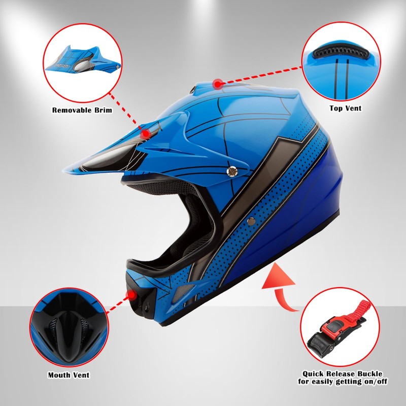 WOW Youth Kids Motocross BMX MX ATV Dirt Bike Helmet