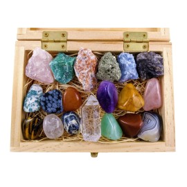 19 pcs Crystal Kit-Raw and Tumbled Healing Set - Crystal Set + Wood Box