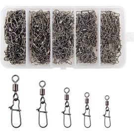 Shaddock Fishing 210pieces Fishing Swivel Snap Connectors 5 Size High-Strength Fishing Rolling Swivels with Nice Snaps Fishing Tackle Kit