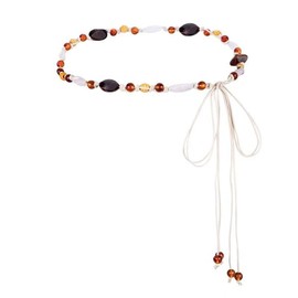 NONGFUGE Retro long Skinny Waist Rope Tie Belt Bohemian Boho Plus Size For Women Dress Pants with Bead, Brown, Size: 62"