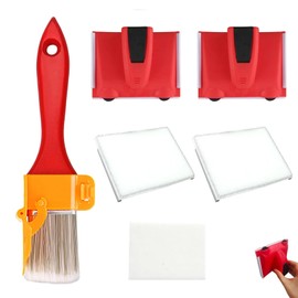 6 PCS Paint Edger Tool Set, Cutting in Paint Brush with Red Handle Durable Cutting in Tools for Painting with 2 Replacement Pads and 1 Sponge, Paints Edger for Cutting in Edging Paints Brush